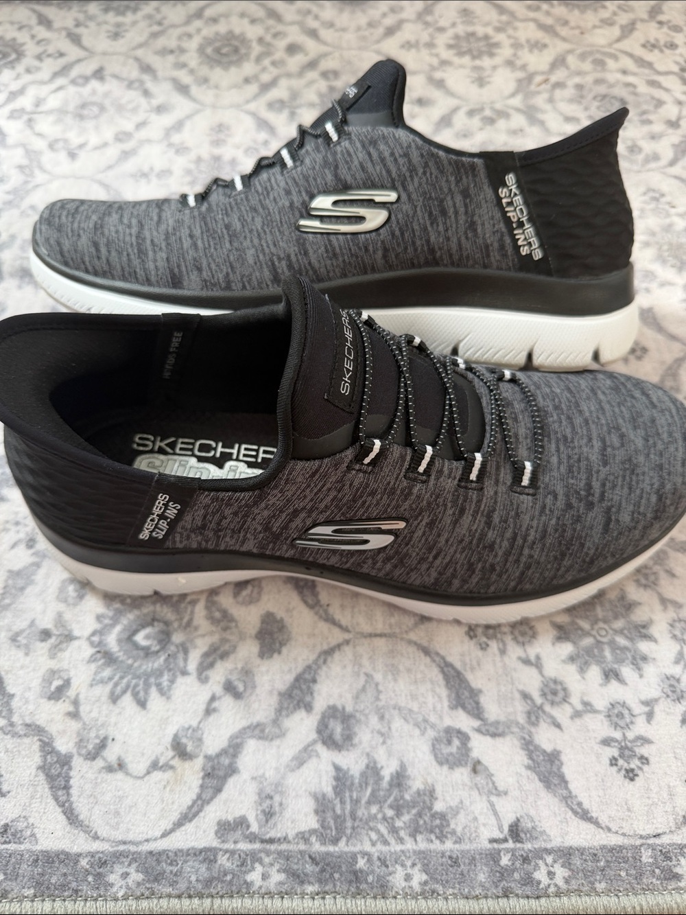 Skechers Slip-ins Gray and Black Slip-On Athletic Sneakers, Women’s 7